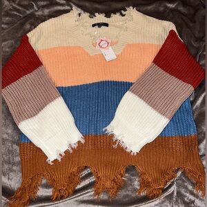 NWT Distressed Knitted Colorful Sweater